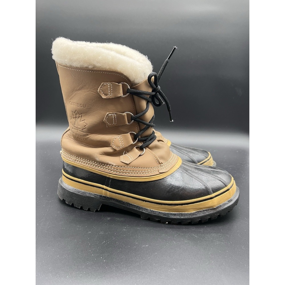 Sorel Caribou Waterproof Snow Boots Men's Size 12 Tan Leather Winter Canada Made